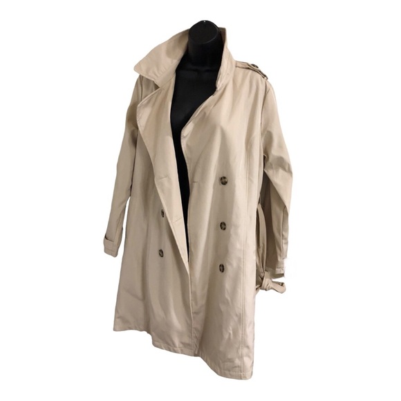 Stoosh ecru classic timeless double breasted belted trenchcoat size large new - Picture 14 of 16